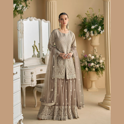 Ruqayah Mocha Mist Kurta with Sharara Ensemble