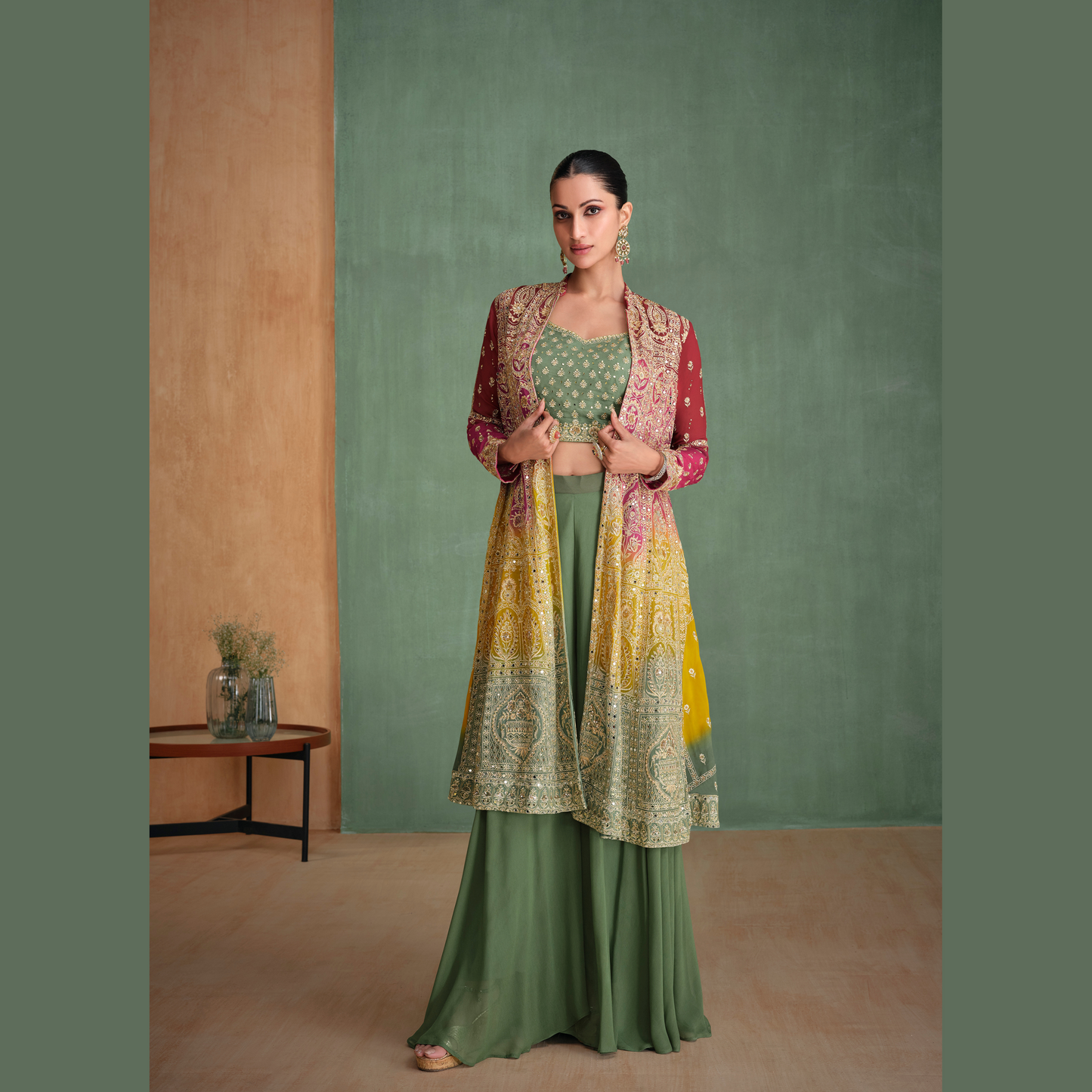 Embroidered Long Jacket-Style Kurti