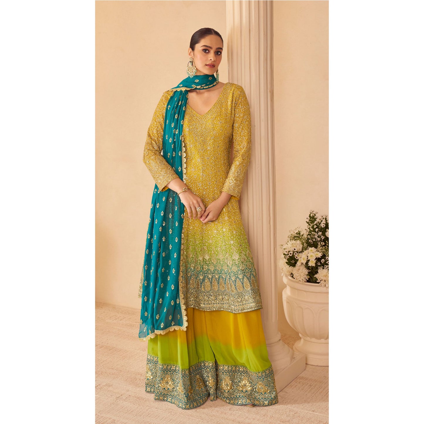 Mehar Rust Heritage Zari Sharara Suit