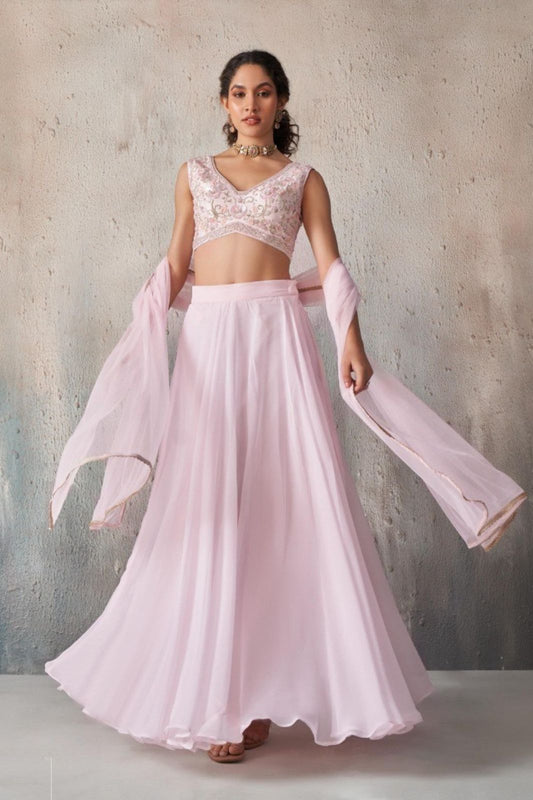 Rose Whisper Khatli Work Blush Pink Lehenga Set