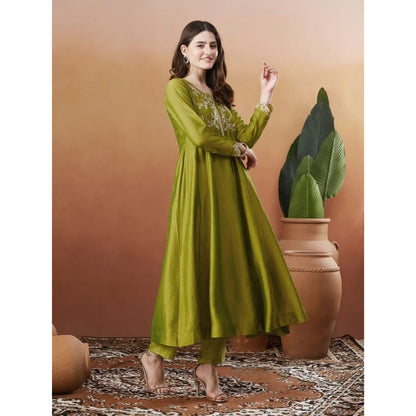 Noor Olive Elegant Embroidered Suit
