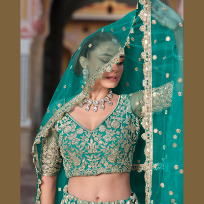 Designer Lahenga Choli Teal Majesty