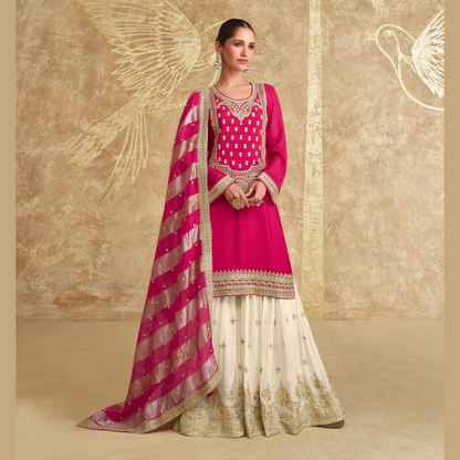 luxurious Chinon Silk Sharara Set