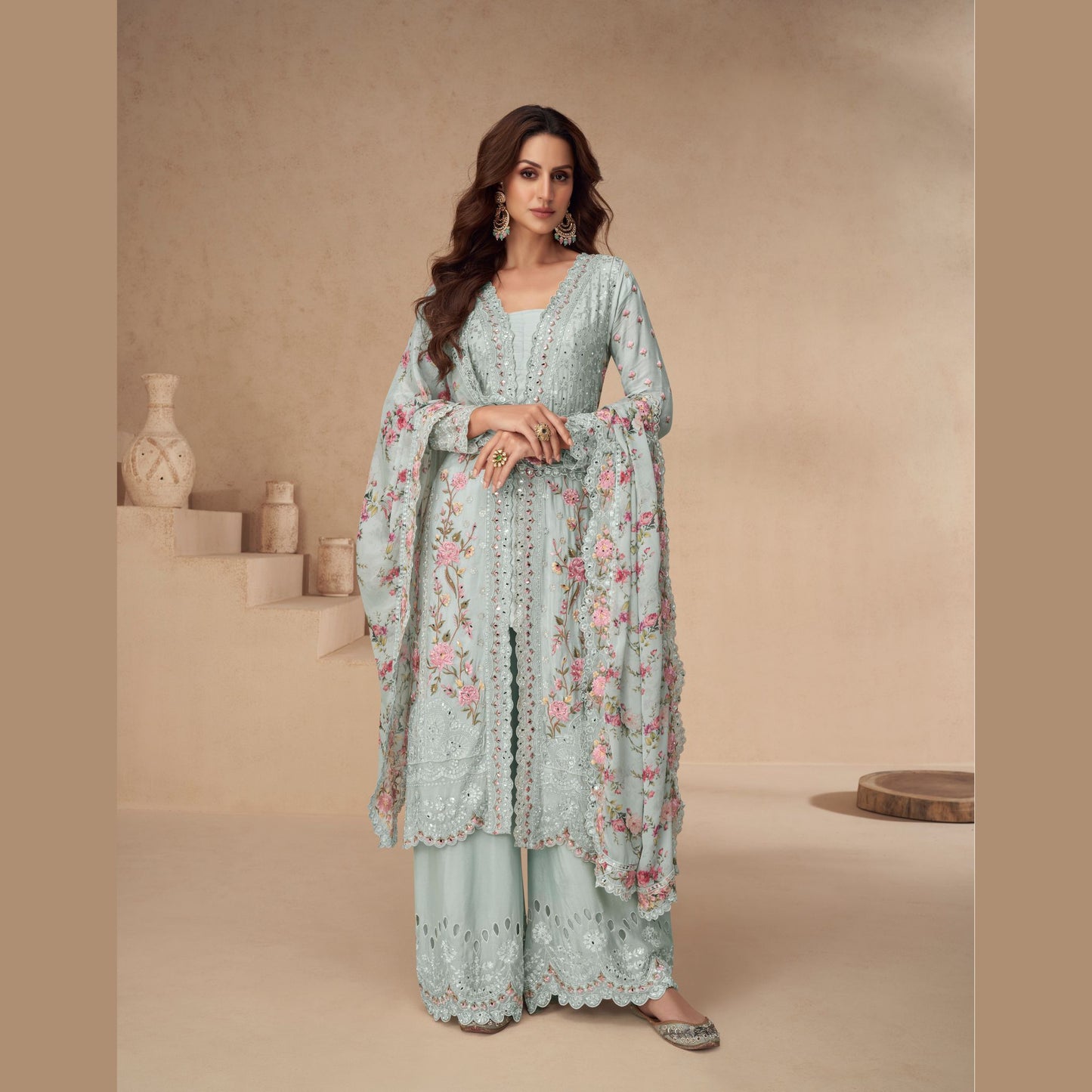 Firoza Bagh Kurta with Wide-Leg Palazzo and Dupatta
