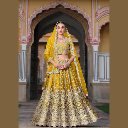 Designer Lahenga Choli Golden Mustard