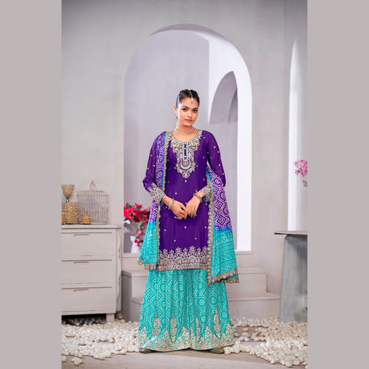 Sapphire Bloom Royal Blue Chinon Palazzo Suit