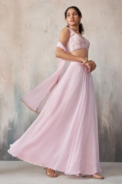 Rose Whisper Khatli Work Blush Pink Lehenga Set