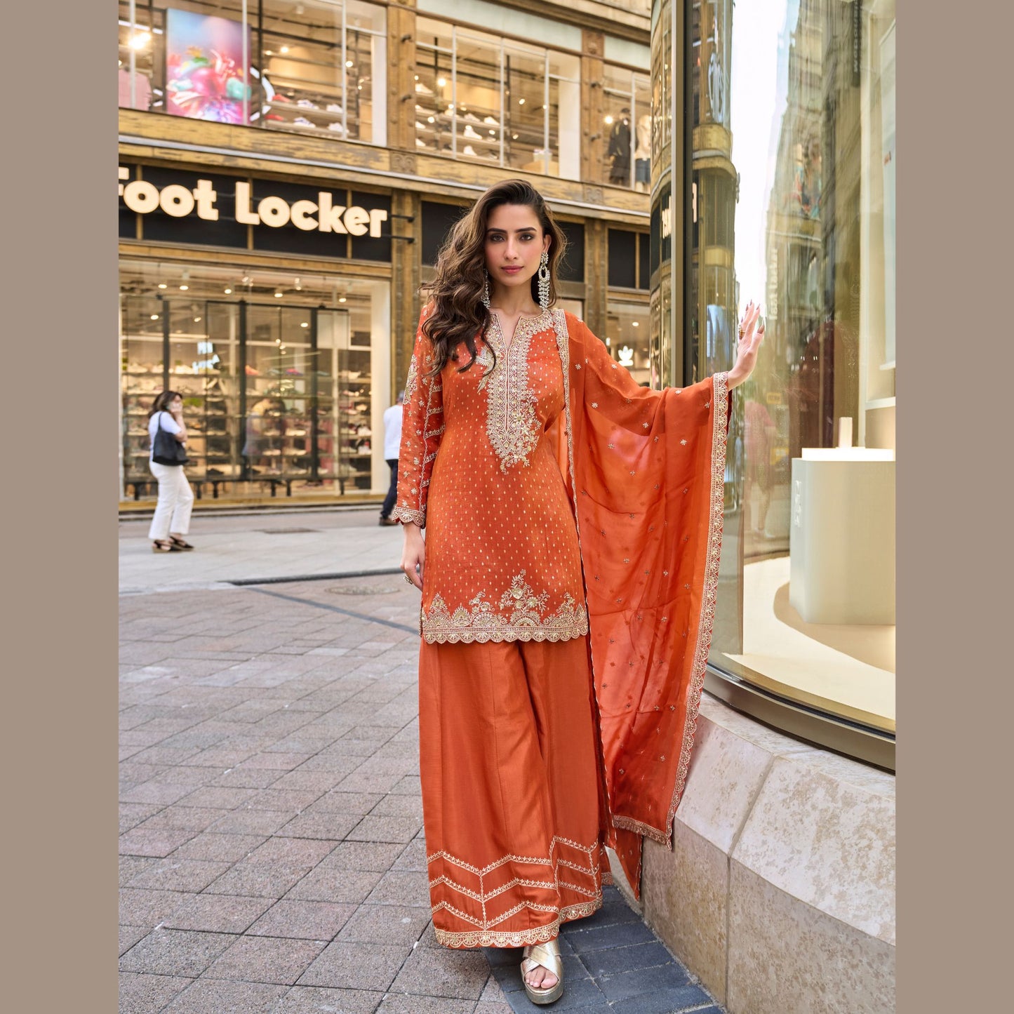 Meenakari Lace Amber Orange Occasion Sharara Set