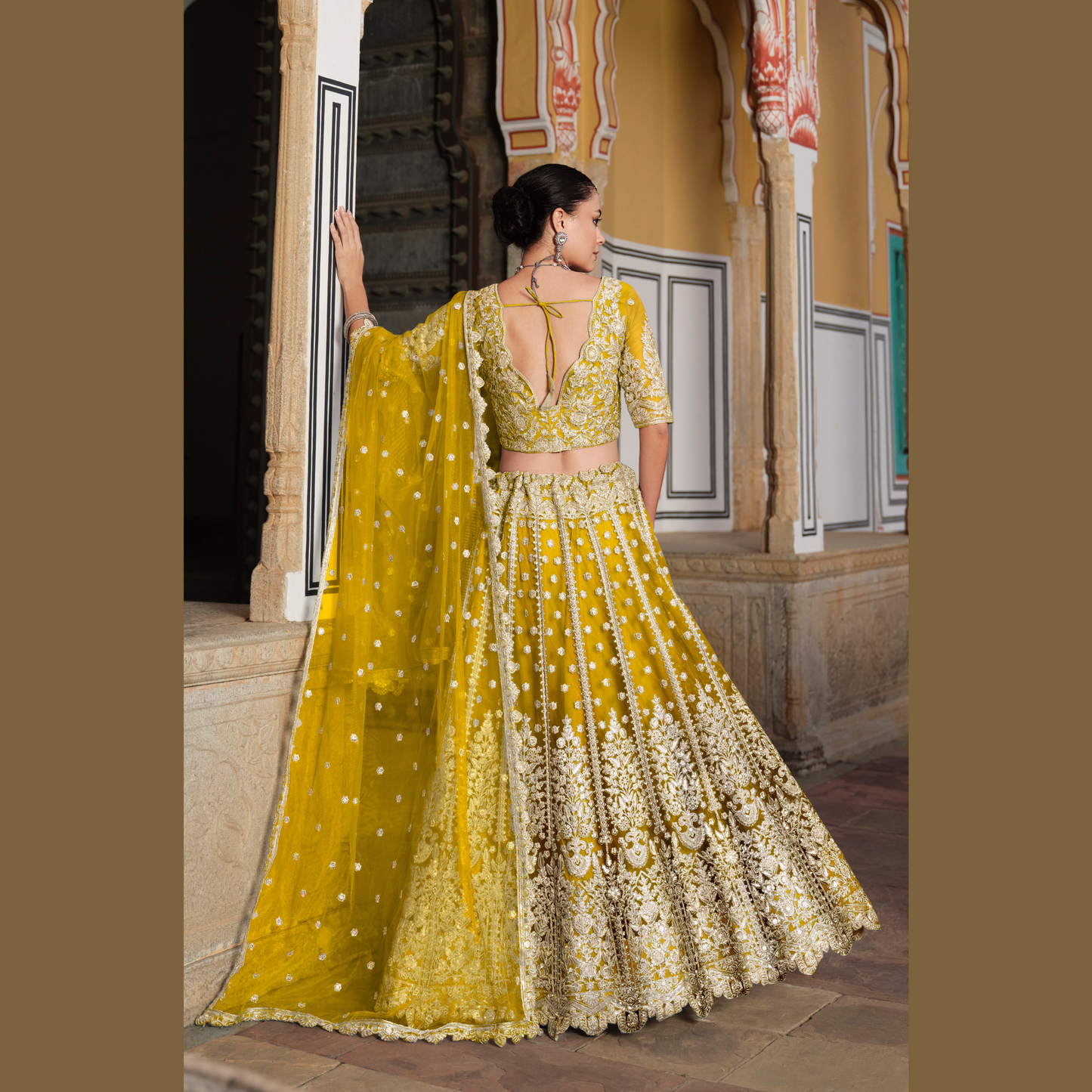 Designer Lahenga Choli Golden Mustard