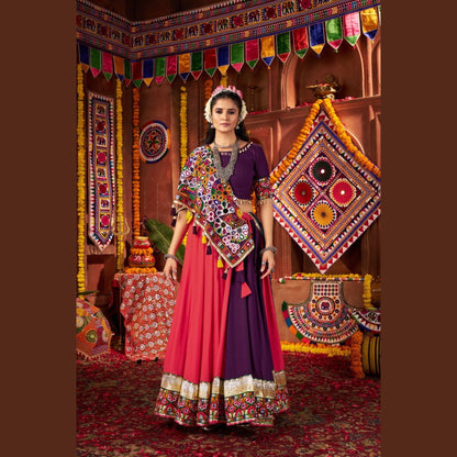 Rani Veil Pink & Plum Navratri Lehenga Set