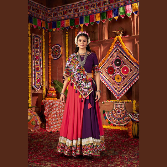 Rani Veil Pink & Plum Navratri Lehenga Set