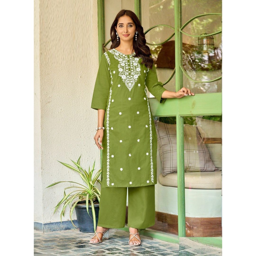 Noor Chikankari-Style Cotton Co-Ord Set
