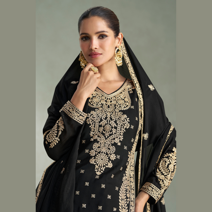 Zunaira Embroidered Straight-Cut Kurta with Palazzo and Dupatta