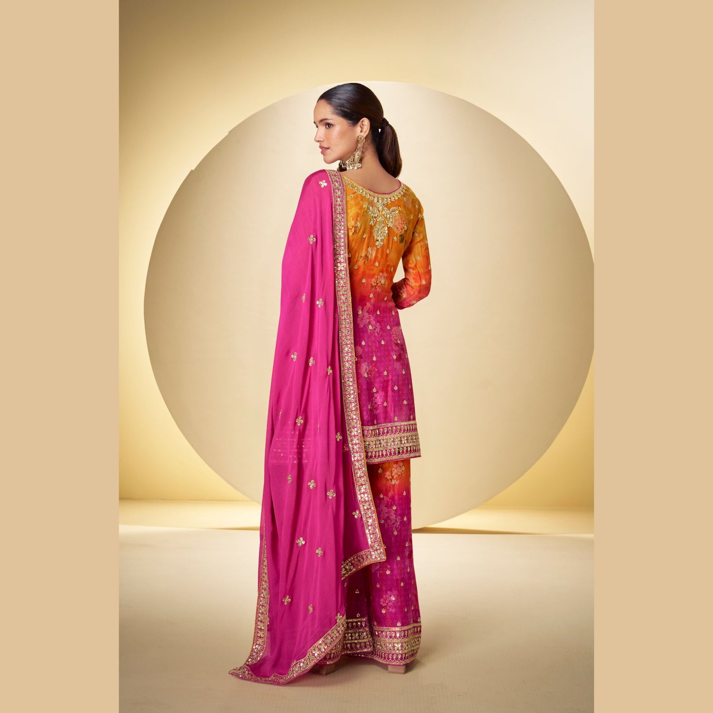 Fuchsia Flame Embroidered Sharara Set with Dupatta