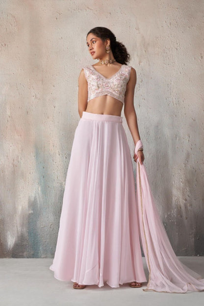 Rose Whisper Khatli Work Blush Pink Lehenga Set