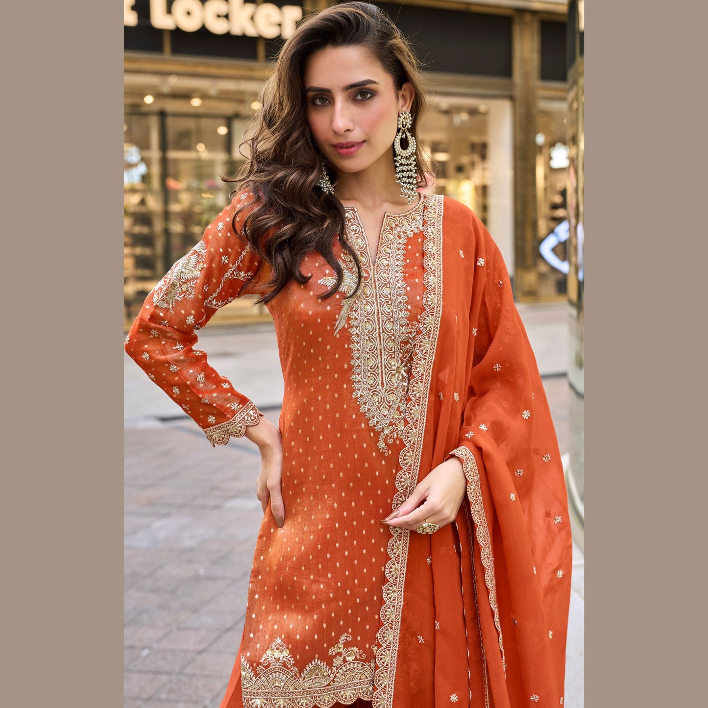 Meenakari Lace Amber Orange Occasion Sharara Set
