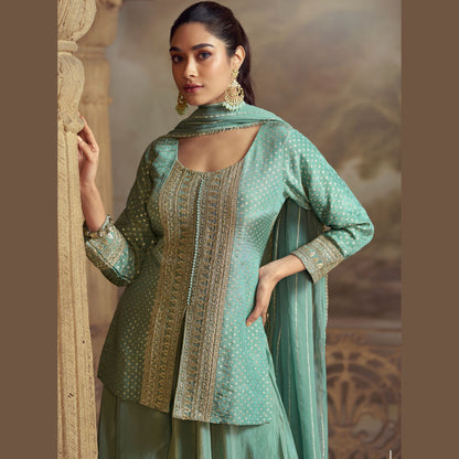 Mehrin Aqua Green Kurta with Sharara Set