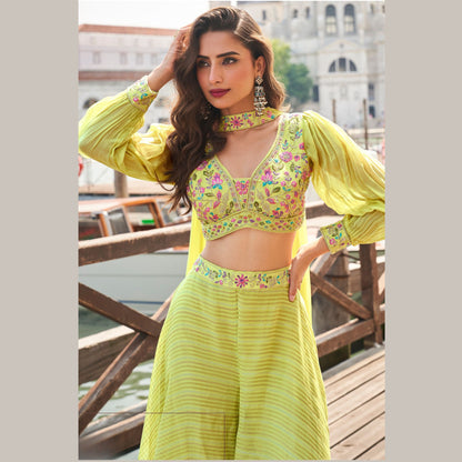 Zehra Lime Glow Palazzo Ensemble with Cape