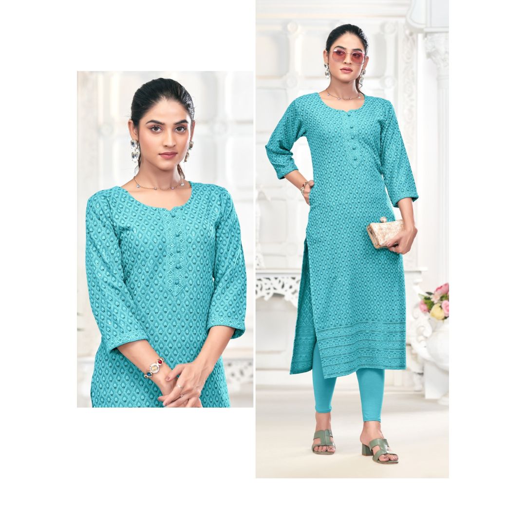 Aarzoo Chikankari Sequence Rayon Kurti Set