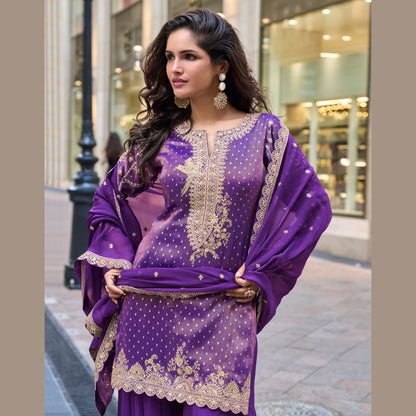 Paan Patra Jaal Royal Purple Couture Sharara Set