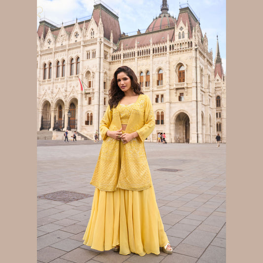 Sunlit Charm Mustard Sharara Set