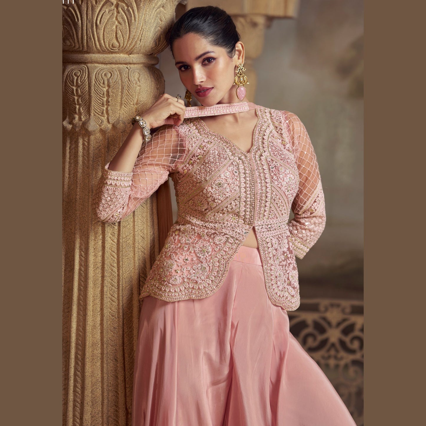 Zaafira Dusty Rose Peplum Top with Palazzo Set