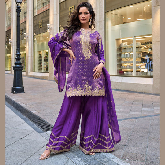 Paan Patra Jaal Royal Purple Couture Sharara Set