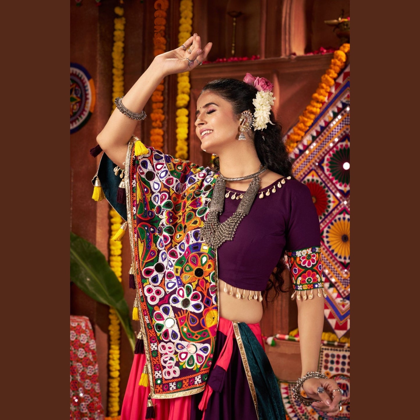 Rani Veil Pink & Plum Navratri Lehenga Set