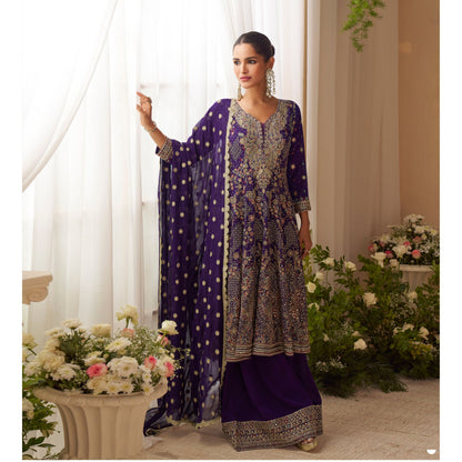 Zehra Blue Royal Embroidered Sharara Suit