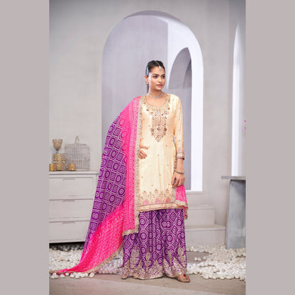 Orchid Bliss Purple & Ivory Chinon Palazzo Suit