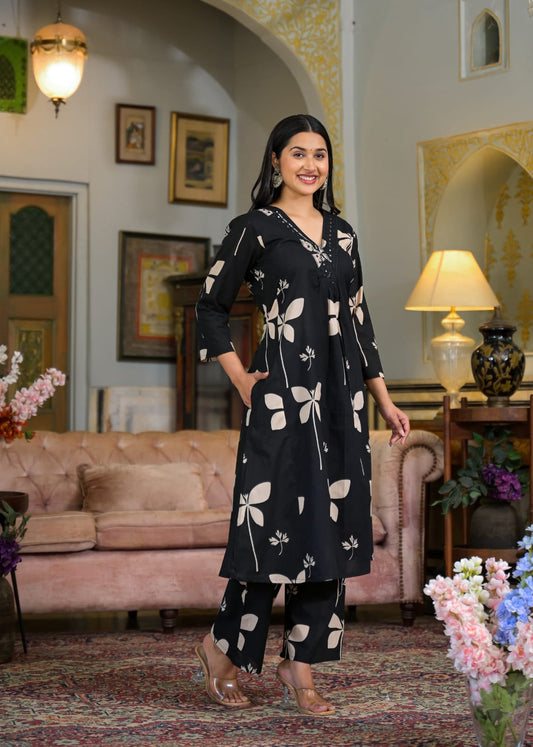 Cotton Charm Printed Kurti with Pocket &amp; Embroidered