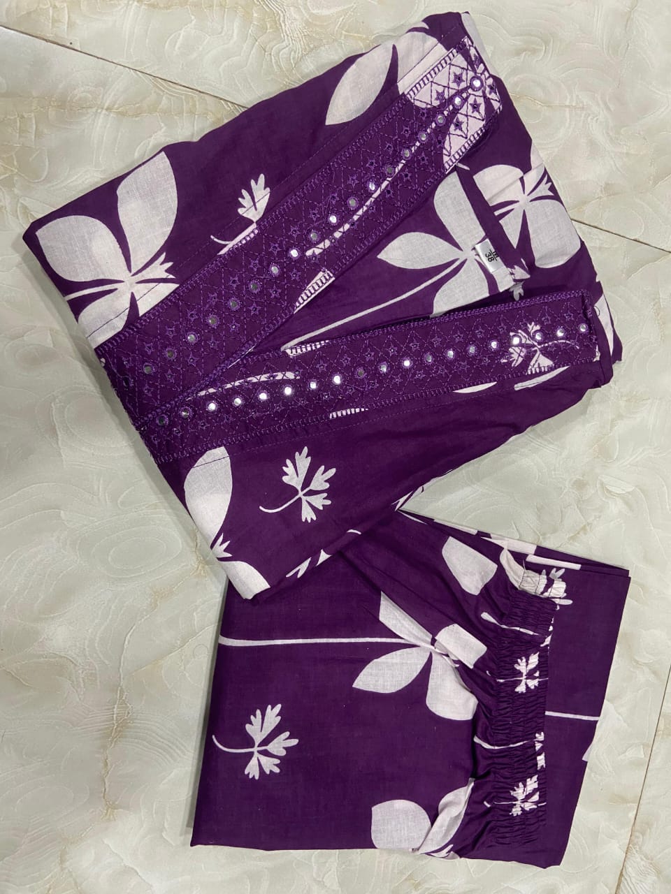 Cotton Charm Printed Kurti with Pocket &amp; Embroidered V-Neck