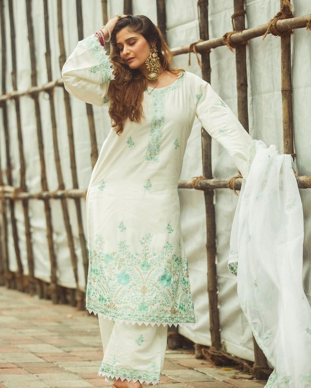 Akshara Ivory White Chanderi Embroidered Suit Set