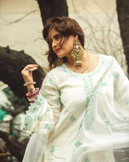 Akshara Ivory White Chanderi Embroidered Suit Set