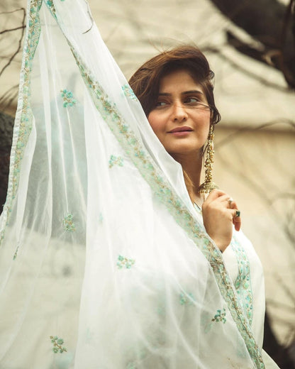 Akshara Ivory White Chanderi Embroidered Suit Set