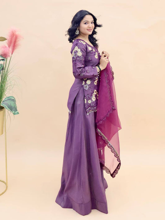 Zinnia Zari  Party Top Pallazo & Dupatta Set