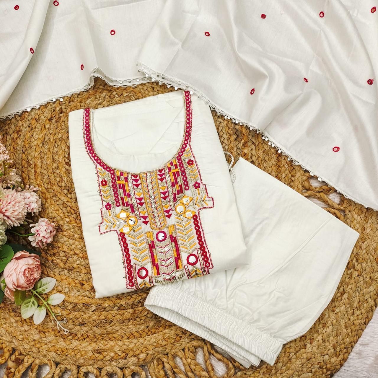 Mirror Bloom Premium Chanderi