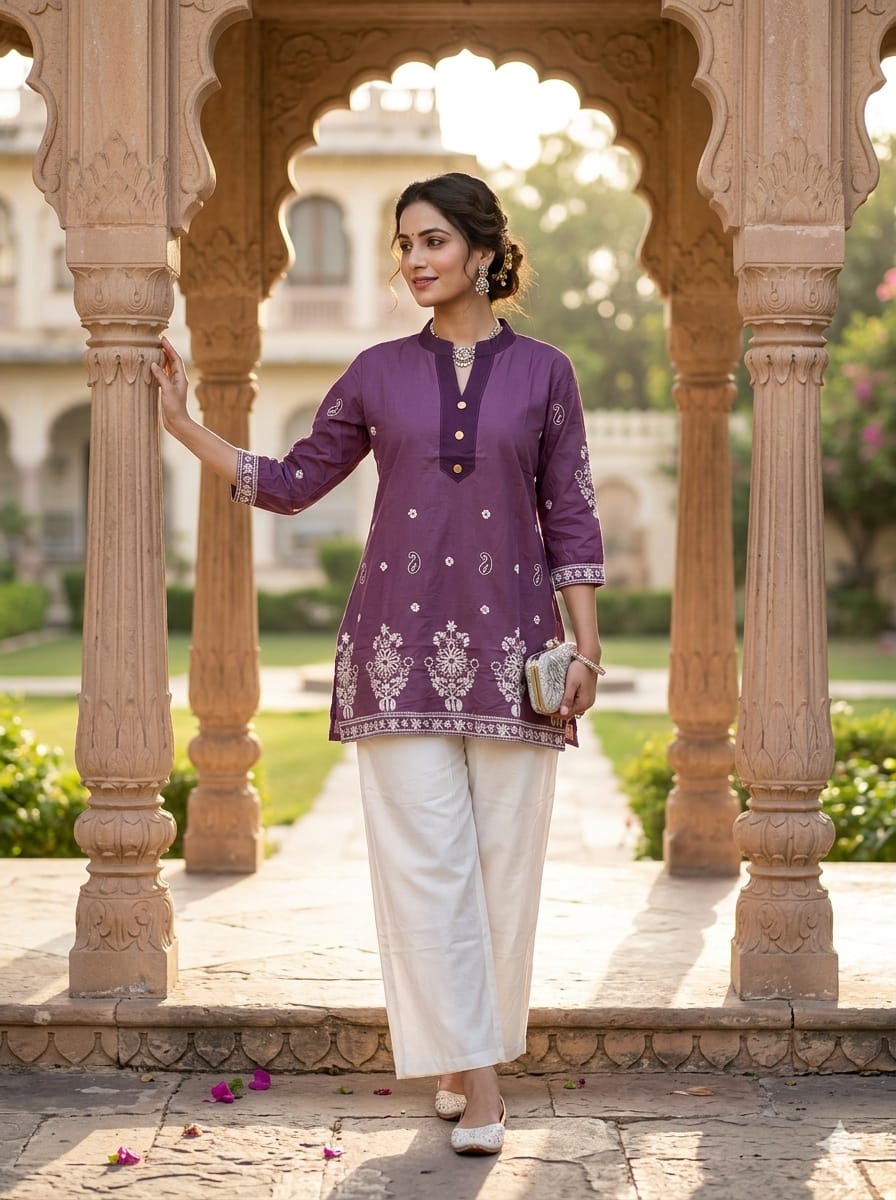 Elegant Ease Cambric Embroidered Top