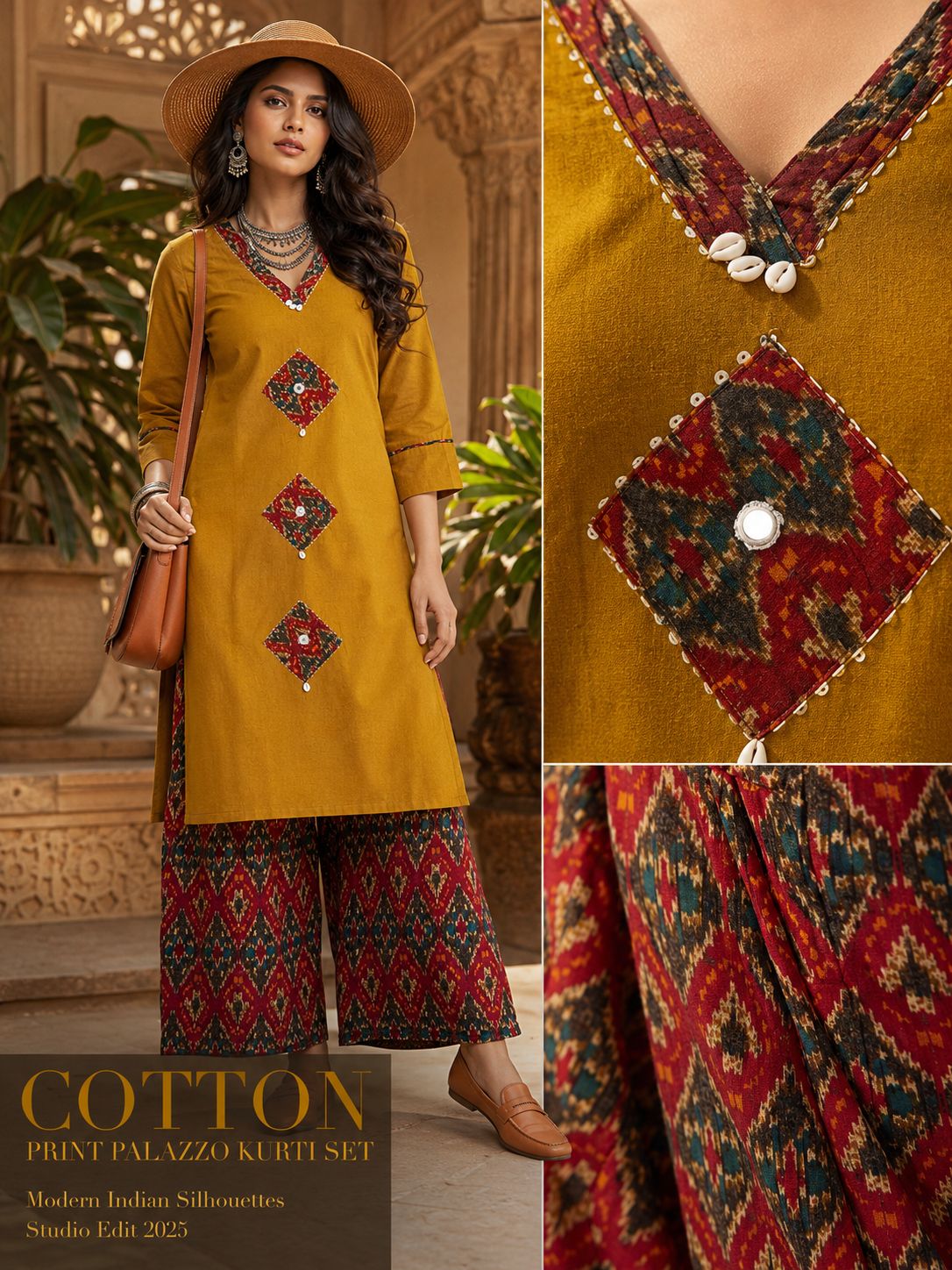 Rangriti Pure Cotton Applique Palazzo Set