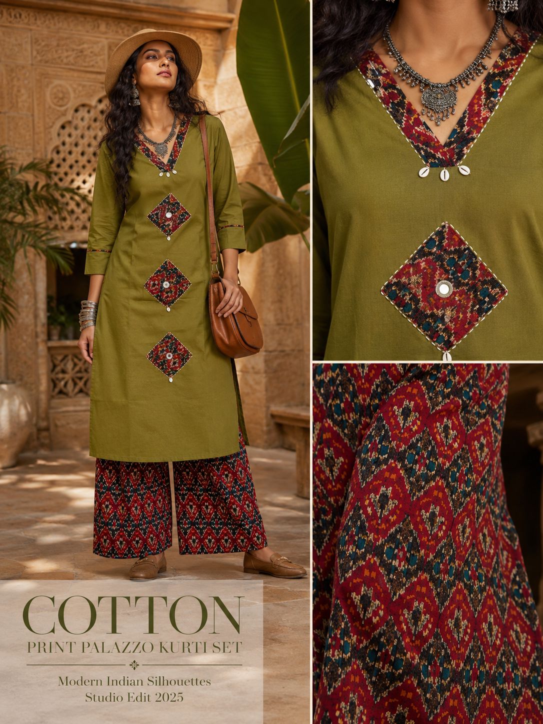 Rangriti Pure Cotton Applique Palazzo Set