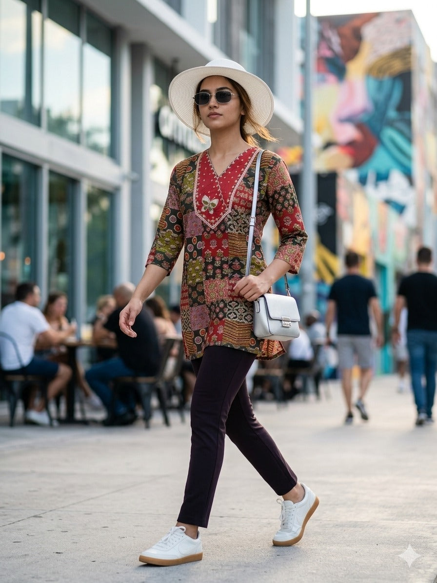 Urban Charm Flex Cotton Embroidered Top