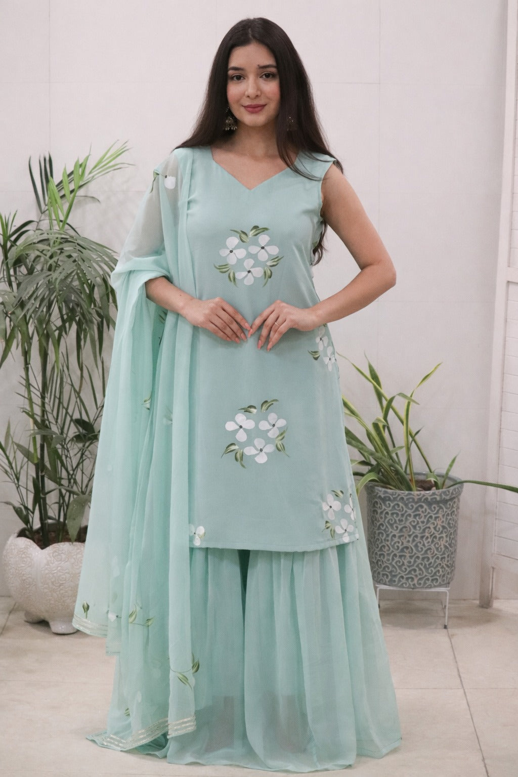 Seher Hand-Painted Georgette Sharara Set