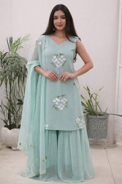 Seher Hand-Painted Georgette Sharara Set