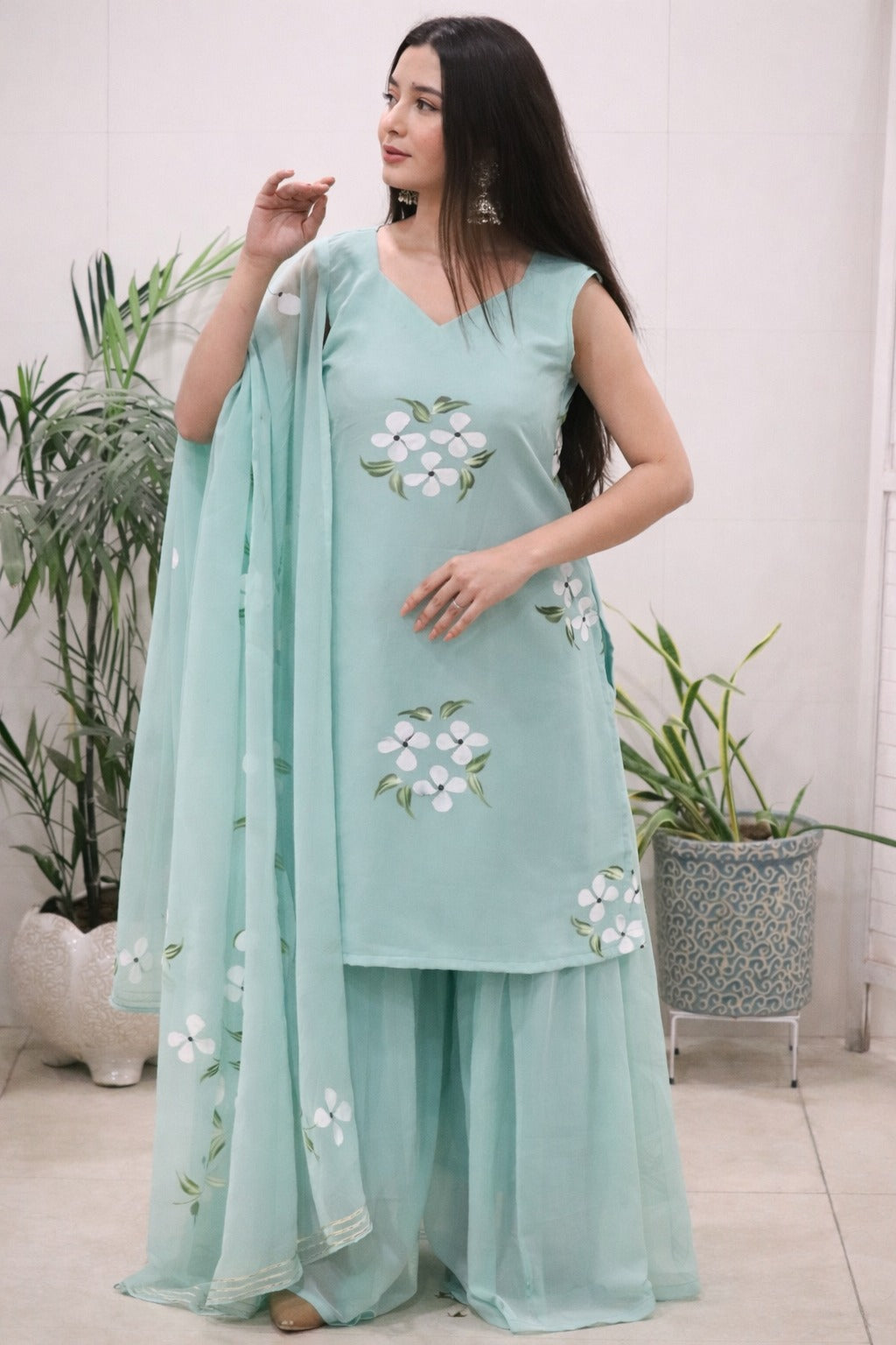 Seher Hand-Painted Georgette Sharara Set