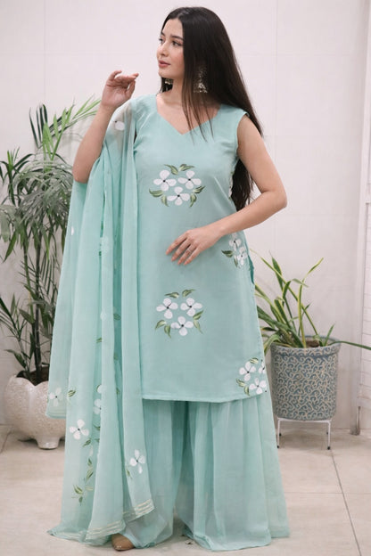 Seher Hand-Painted Georgette Sharara Set