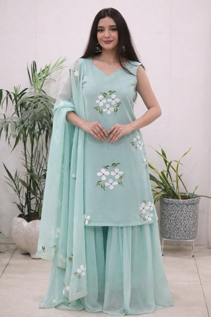 Seher Hand-Painted Georgette Sharara Set