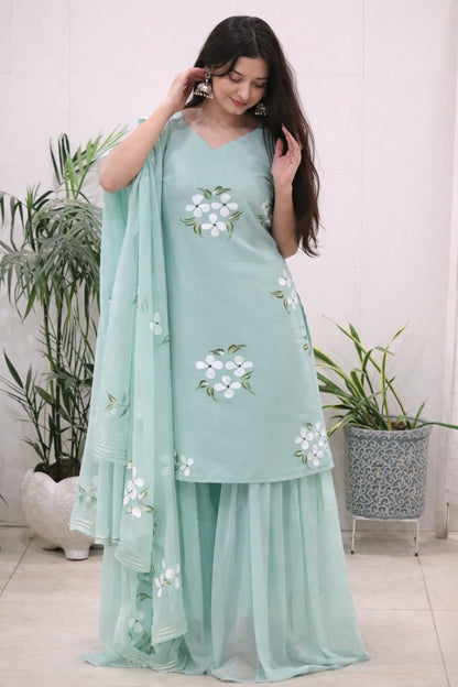 Seher Hand-Painted Georgette Sharara Set