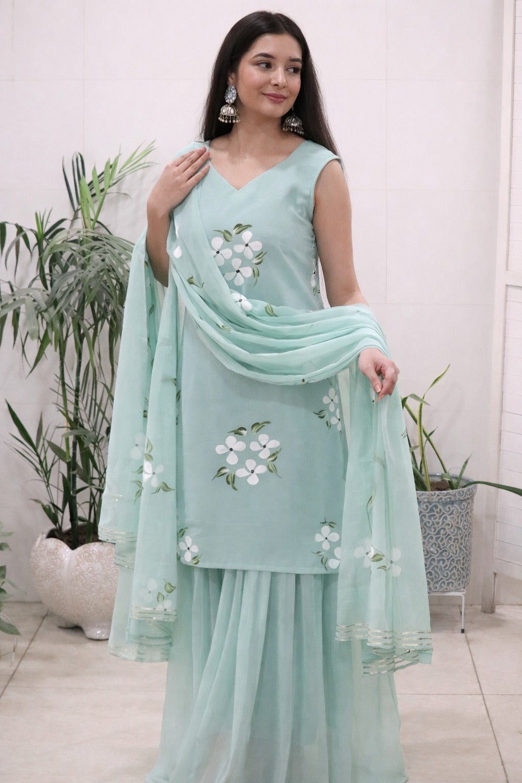 Seher Hand-Painted Georgette Sharara Set