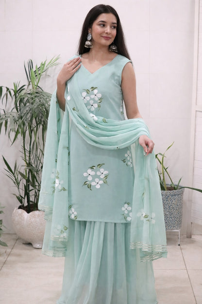 Seher Hand-Painted Georgette Sharara Set