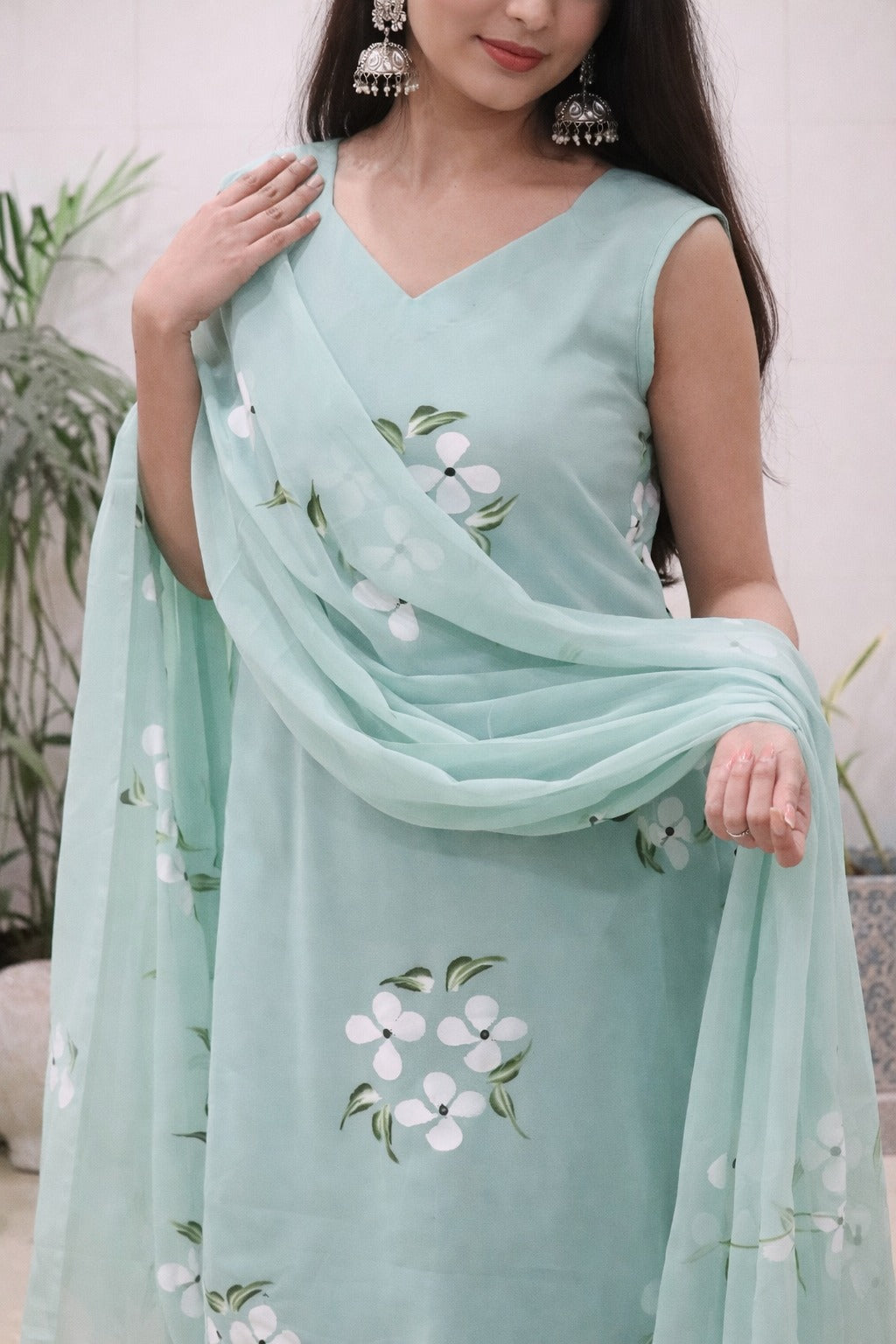 Seher Hand-Painted Georgette Sharara Set